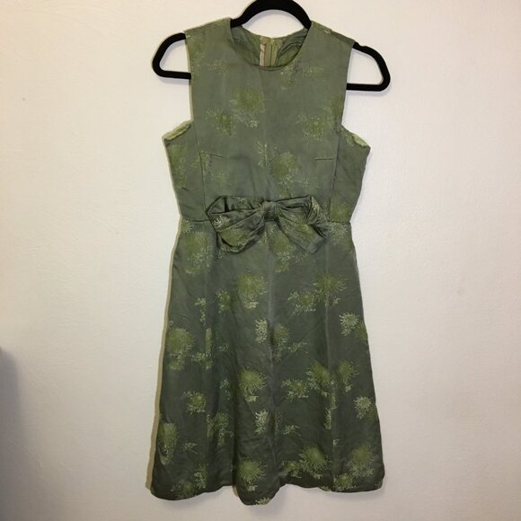 Vintage 50s 60s Green Party Dress with Bow Wiggle Cocktail Holiday Christmas (IB - Picture 9 of 16
